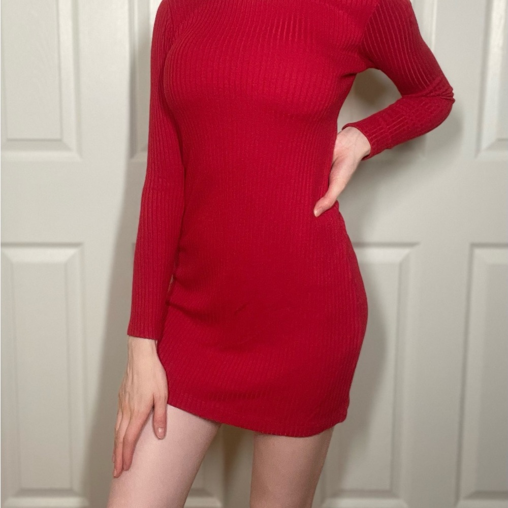 Reformation Jeanne Red Ribbed Dress - Picture 4 of 4